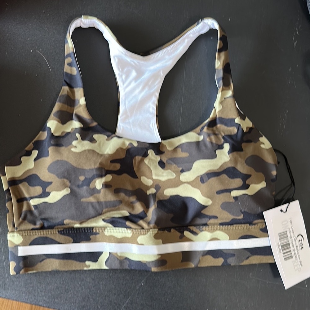 Light Green Camo Reflective Soft n Snug Racer Bra Size M medium NWT